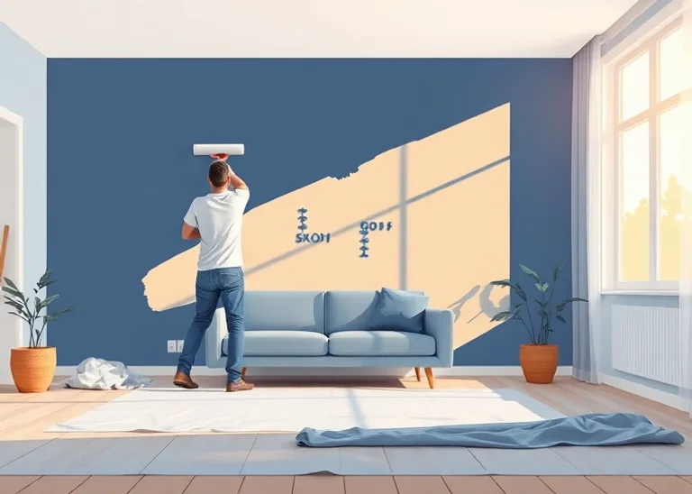 Peintre appliquant la peinture au rouleau sur un mur de salon